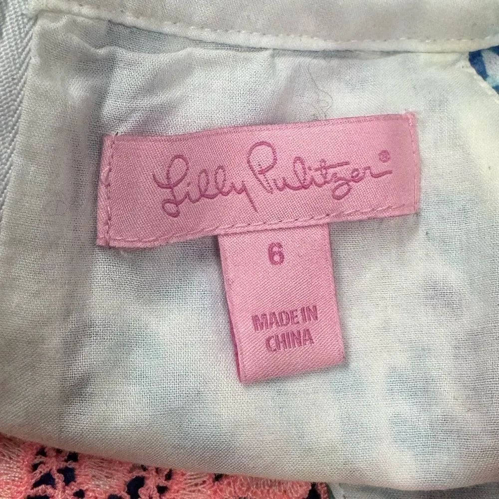 Lilly Pulitzer Pearl Shift Mini Dress Lace Neckline Wade and Sea Women’s 6 - Picture 3 of 4
